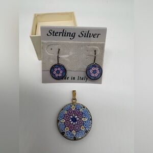 Italian Millefiori Glass Pendant and Earrings Handmade